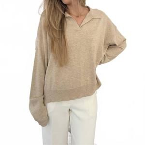 NEW THINGS BETWEEN aiden v-neck collared pullover sweater in beige
